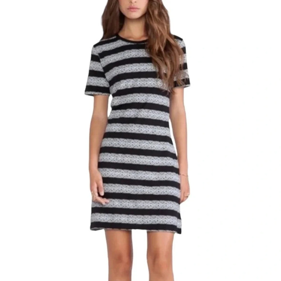 Theory Shirt Dress Black Cherry Lace Striped Print Short Sleeve Mini - Picture 2 of 6